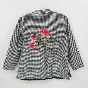 Silk Gingham Flowers Embroidered Light Jacket Shacket
